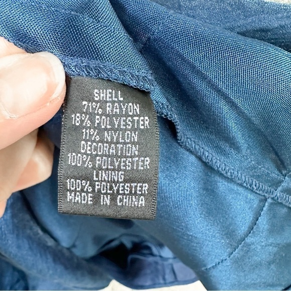 ADRIANNA PAPELL Occasions Blue Embroidered Tiered Dress Cocktail - Picture 9 of 10